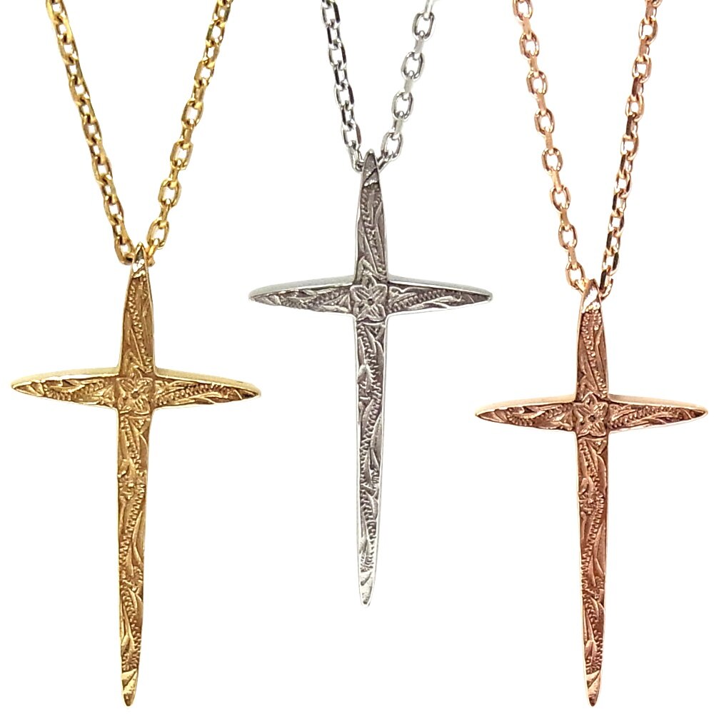 ハワイアンジュエリー ネックレス クロス 十字架 ペンダント プルメリア カレイキニ 金属アレルギー