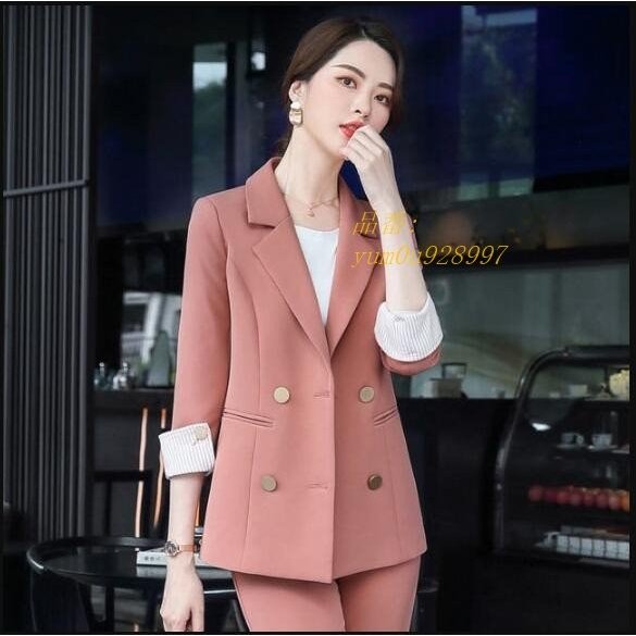 上下セット 上品 パンツスーツ 長パンツ 卒業式 ジャケット スーツ ダブルブレスト 通勤 2点セッ