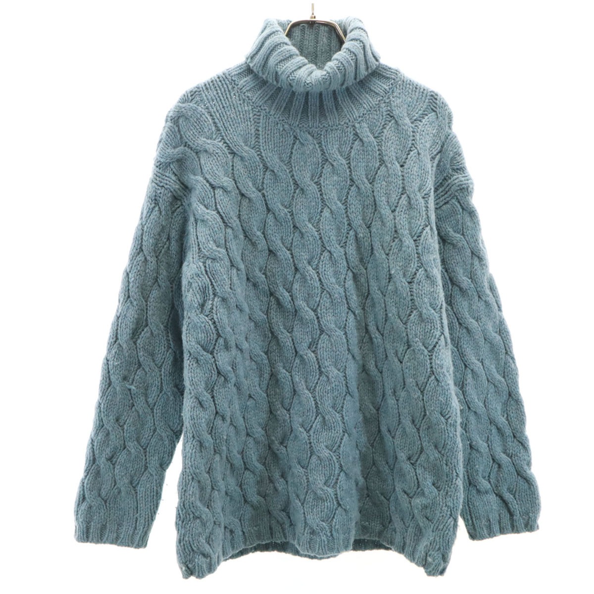 90s オールド 3D 長袖 タートルネック セーター S ブルー系 ニット アウトドア レディース 古着