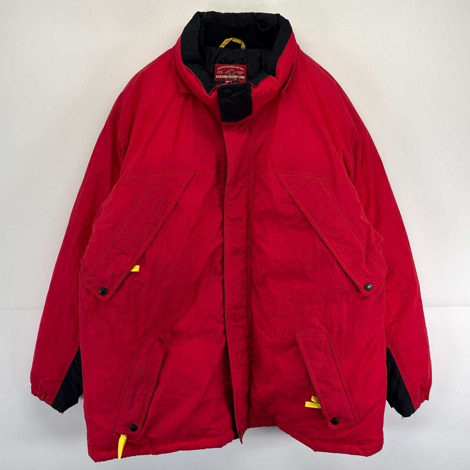 古着 マルボロ MARLBORO ダウンジャケット 大きいサイズ フルジップ ポケット XL レッド メンズ