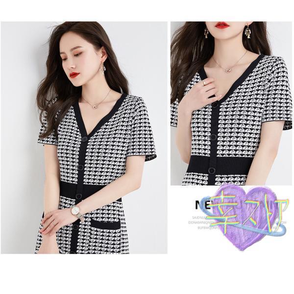 ワンピース レディース 夏 ニット 千鳥柄 半袖 ミニ丈 Aライン キレイめ おしゃれ デート 超 パーティー 発表会 音楽会 着痩せ 演奏会 4,927円