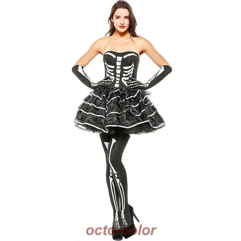 ハロウィン衣装 大人用 女性用 骸骨 白骨 コスム どくろ ハロウィン 衣装 ゾンビの花嫁 コスプレ レディース ガールズ ドラキュラ/吸血鬼