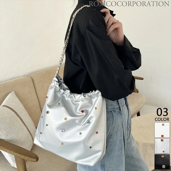 新作商品 ビジュー付きチェーンバッグ