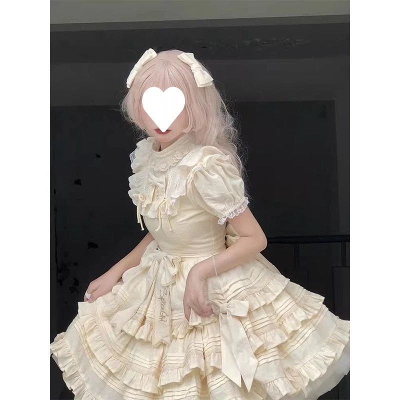 【急速発送】ミルクイエローの背中の大きなリボンロリータワンピースOP洋装ロリータプリンセススカート秋の万能アイテム