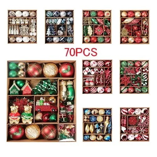 祝日おめでとうクリスマスツリーオーナメント飾り70pcsクリスマスボール豪華セットクリスマスデコレーションボール装飾ボールプラスチックパーティー用品プレゼント贈り物装