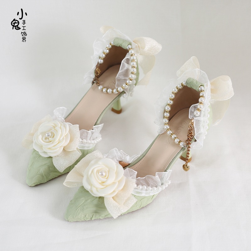 オリジナルハイヒールロリータフレンチローズエレガントカメリアローシューズボウレースシングルシューズ