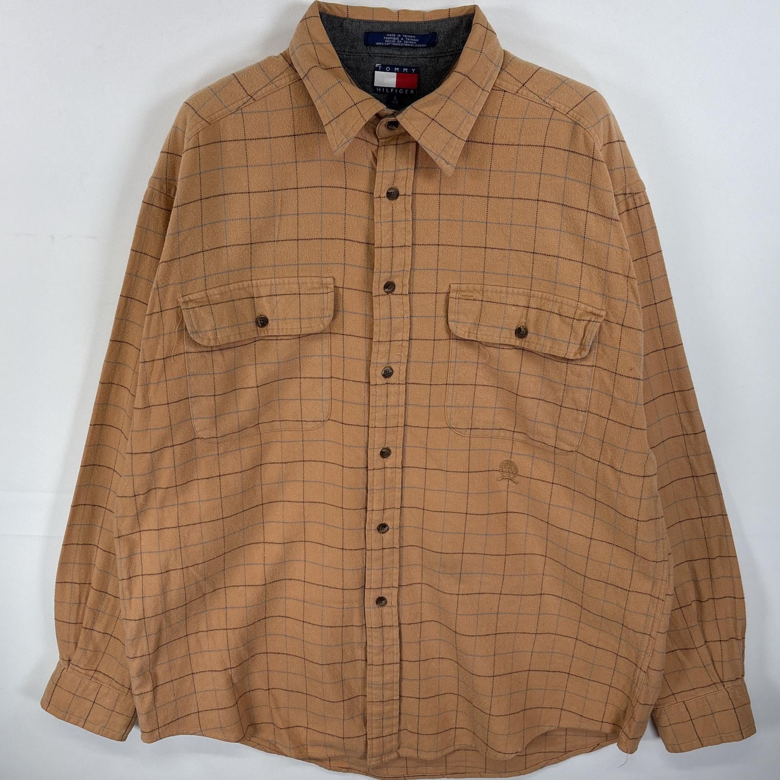 古着 90s/90年代 長袖シャツ ネルシャツ ワンポイント ロゴ 刺繍 フラップポケ L ブラウン系 チェック メンズ 5,005円