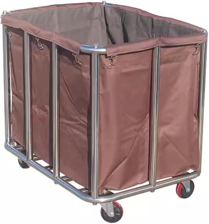 掃除カート 清掃カート ホテルリネンカート 清掃用品 キャスター付き 90x65x80cm 大容量 防水 ステンレス オックスフォードバッグ 清掃台車 耐荷重150kg(ブラウン)