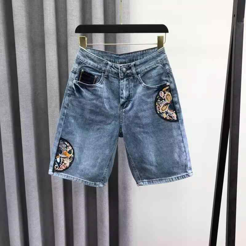 レディース ファッション カジュアル おしゃれ 夏 トレンド ハイウエスト デニムショートパンツ 中国 刺繍 ストレート パンツ
