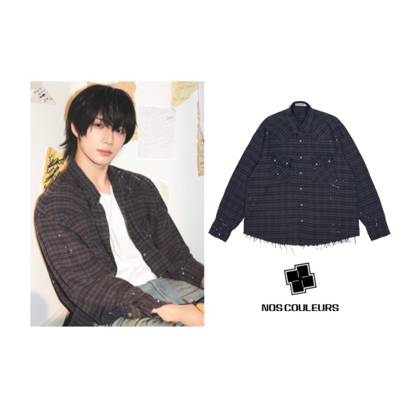 [TXT ボムギュ 着用]【NOSCOULEURS】OLD WASHED WESTERN SHIRTS NAVY