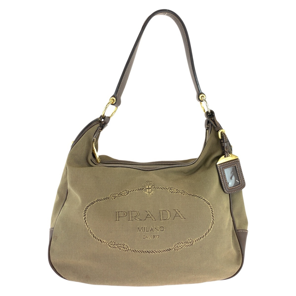 美品 ロゴジャガード ブラウン ゴールド金具 キャンバス/レザー ホーボー ショルダーバッグ レディース 502663