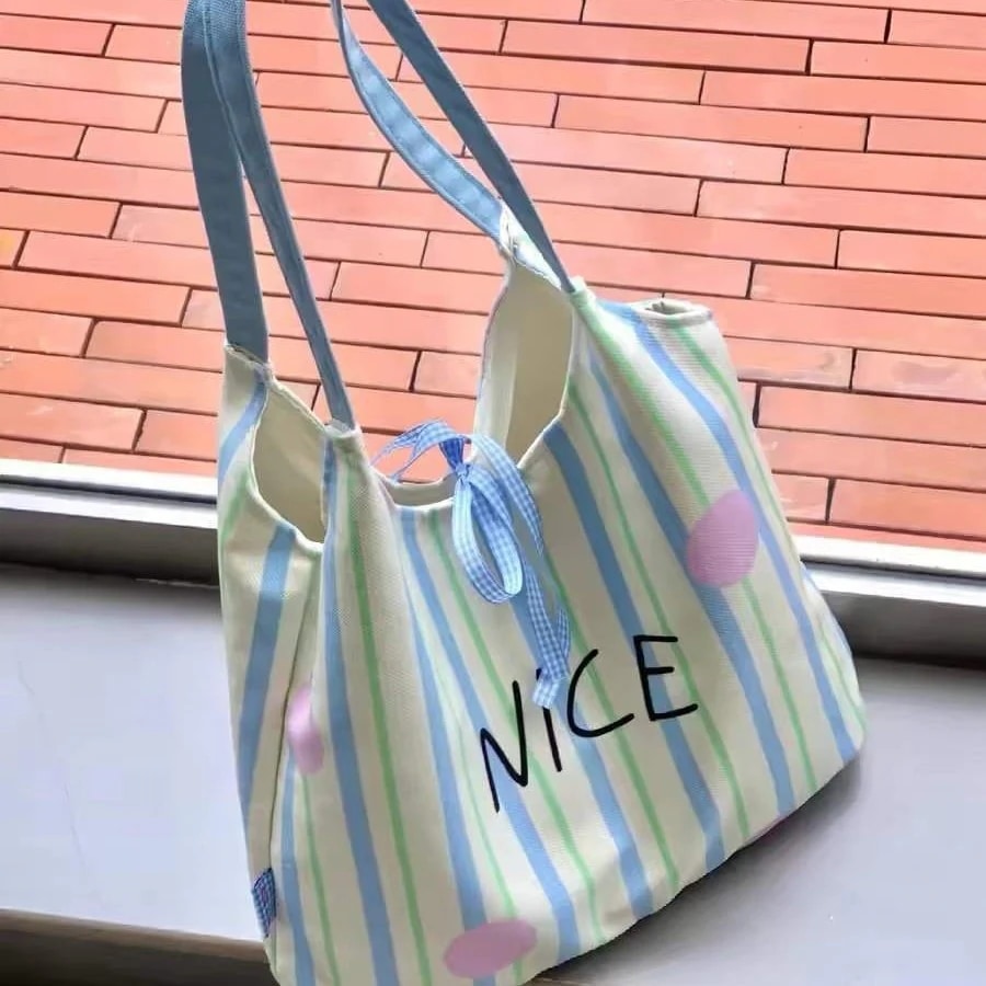 【20点セット】リュッククリームストライプ衝突色少女ショルダーバッグ大容量タンクトップトートバッグ