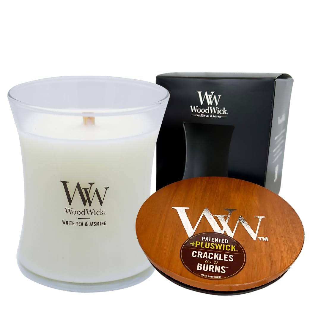 WoodWick アロマキャンドル 焚火 ウッドウィック ジャーキャンドルM キャンドル 焚き火の音がするキャンドル ギフト 女性 プレゼント 香り アロマ (ホワイトティ―＆ジャスミン)