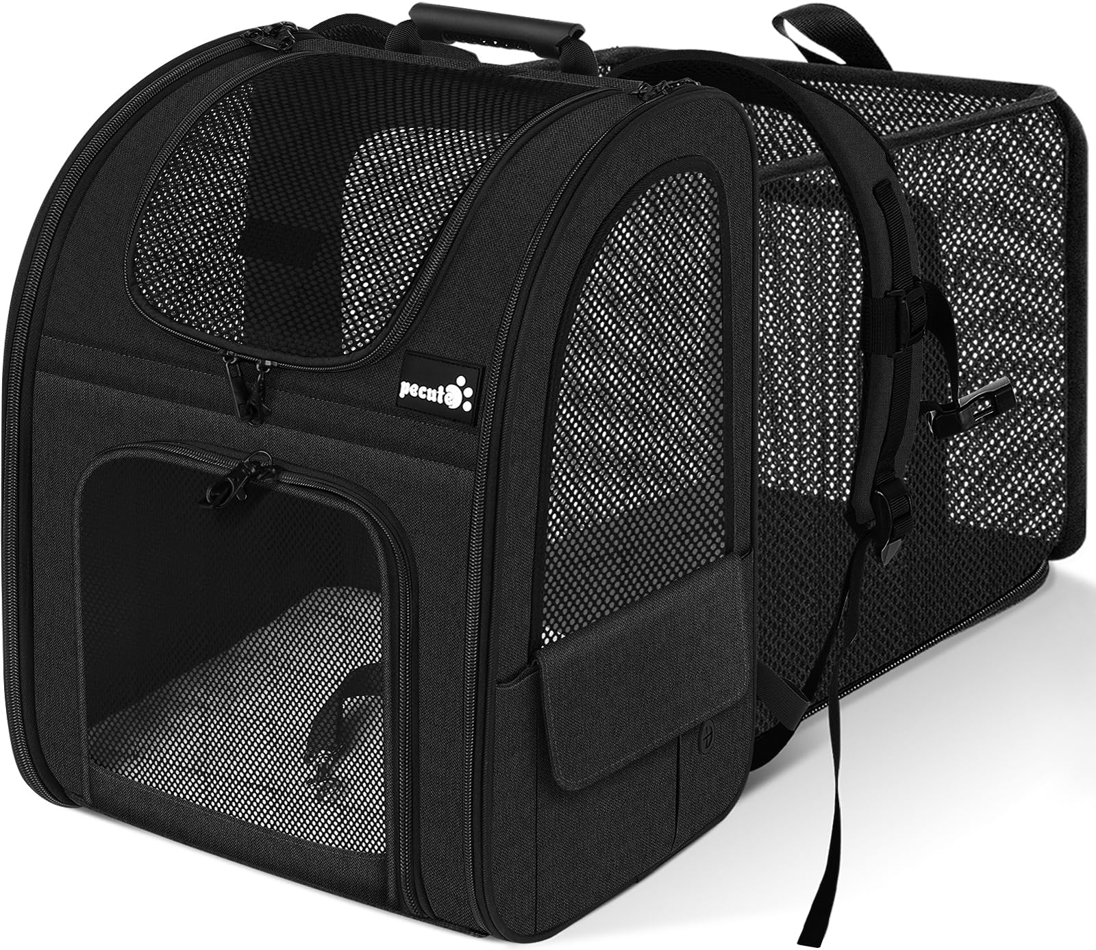 ペキュート Pecute ペット キャリーバッグ 猫用 犬用 リュック メッシュ窓 通気性 拡張可能 2WAY ペットハウス ケージ 折り畳み お出かけ ドライブ 旅行 通院 防災 避難用 キャリー