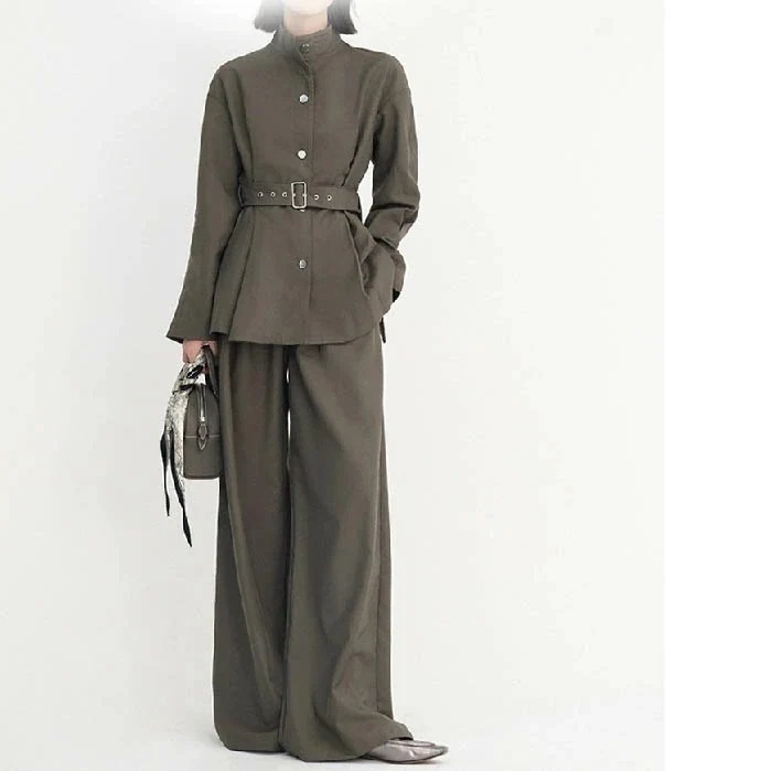 パンツ セットアップ レディース 2点セット ジャケット スタンドカラー ワイドパンツ 春 秋 トレンチコート ショート丈 着痩せ シンプル カジュアル 女性らしい きれいめ お洒落 ビジネス オフ