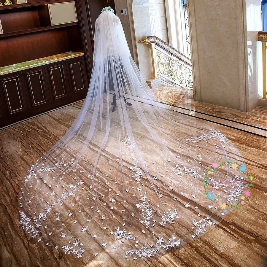 ウエディング ロングベール 結婚式 安い マリアベール ブライダルベール 花嫁 チャペルベール 二次会 ウェデイングベール 披露宴 刺繍エッジ