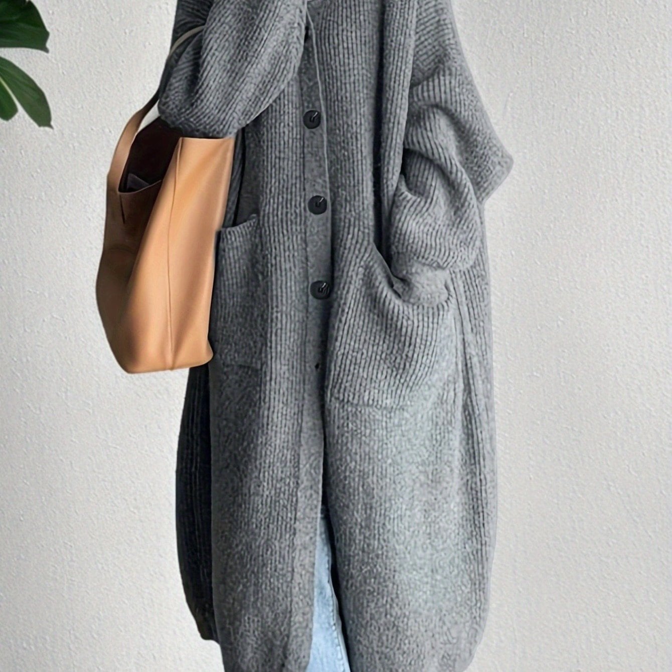 レディース ボタンフロント ハイネック カーディガン ポケット付き 快適 ルーズフィット 長袖 セーターコート 洗濯機対応 無地 秋冬 アウター テクスチャー構造 レイヤリングピース