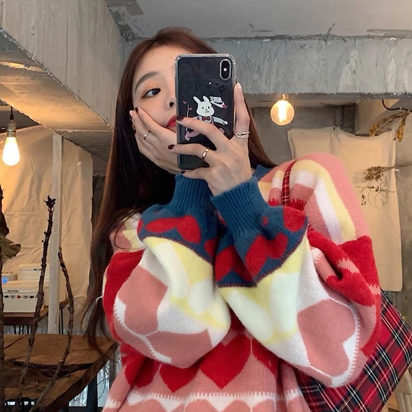 Qoo10] ハート柄ニットセーター レディース セー