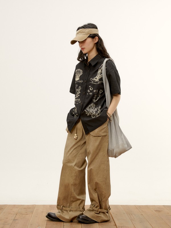 ハワイアン香港スタイル半袖シャツレディース夏花柄シャツデザインニッチトップ