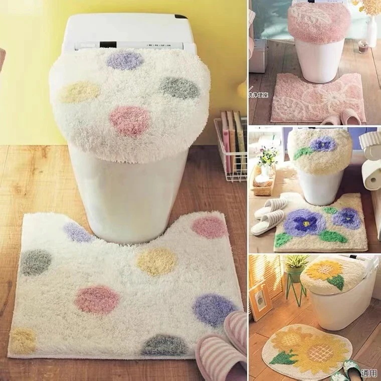 トイレ蓋カバー 3点セット 便座カバー 足元マット バスマット 滑り止め トイレ用品 おしゃれ トイ1805