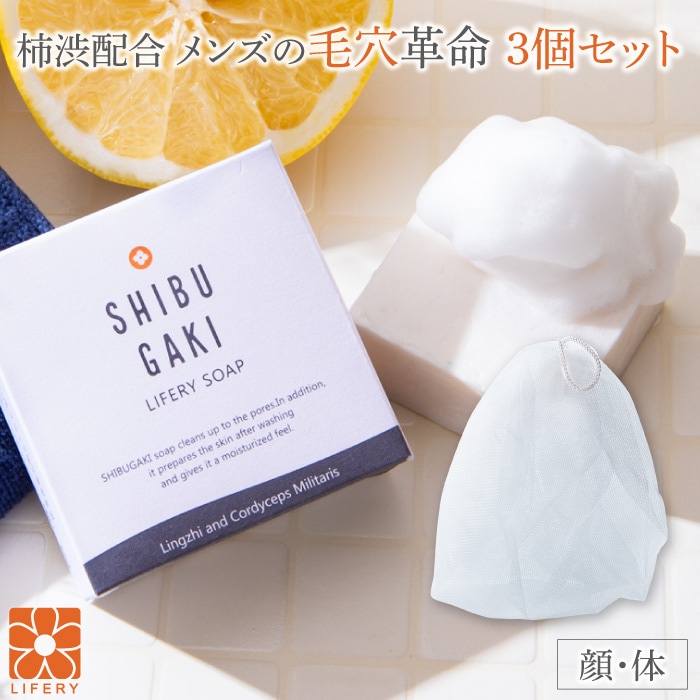 メンズコスメ 化粧品 コスメ SHIBUGAKI 柿渋 固形石けん 霊芝 冬虫夏草 角質 毛穴 顔用 体用 3個セット