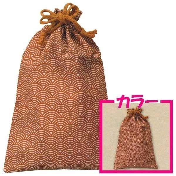 和風柄巾着袋（小）　青海波柄　レンガ　170×260mm　50枚【メーカー直送・代引き不可・時間指定不可・沖縄北海道離島不可】