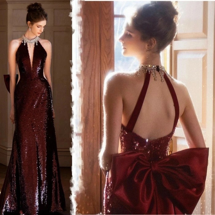 パーティードレス　マーメイド　ワインレッド　ラメ　 マキシ丈ロング丈　ロングドレス　 二次会ドレス フォーマルドレス　春 夏 秋 冬 二次会 レース 成人式 同窓会 謝恩会 大学生 服装 入