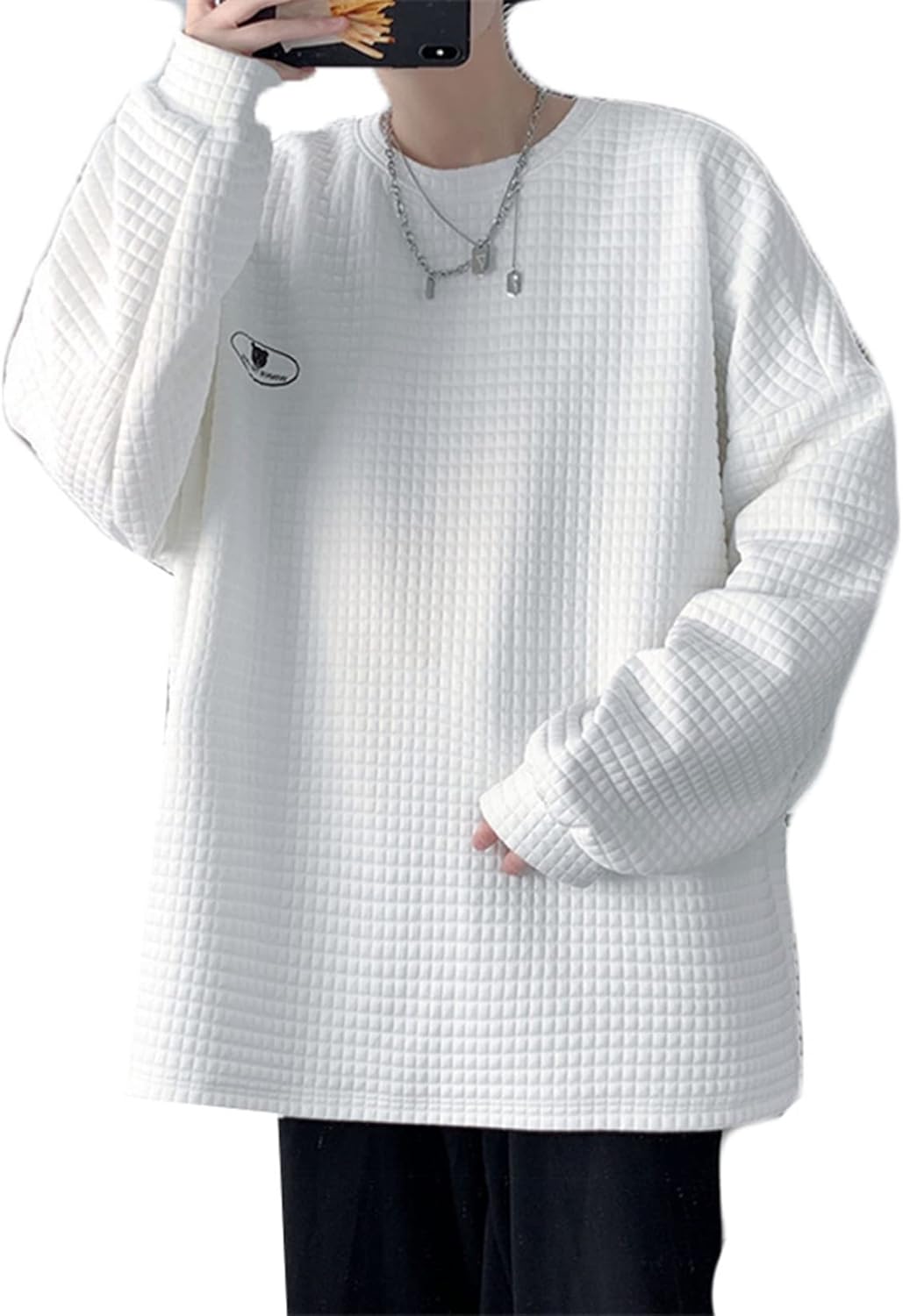 男性用 長袖 パーカー インナー プルオーバー ワッフル bf風 流行し 通気性 ストレッチ 丸襟 大きいサイズ 体型パカー 秋服 トレーナー ソフト 丈長め カジュアル シンプル ハンサム