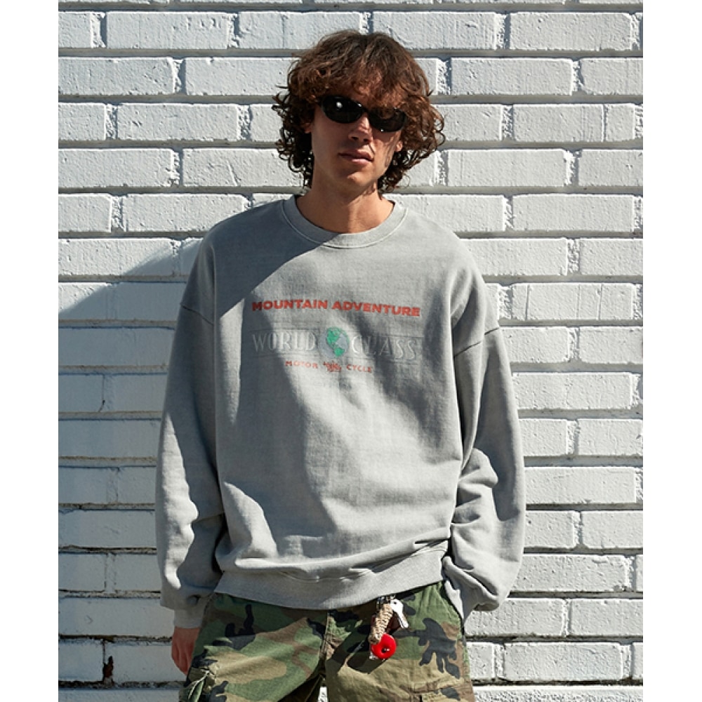 FLUKEワールドクラスピグメントマンツーマンTシャツグレーFMT751