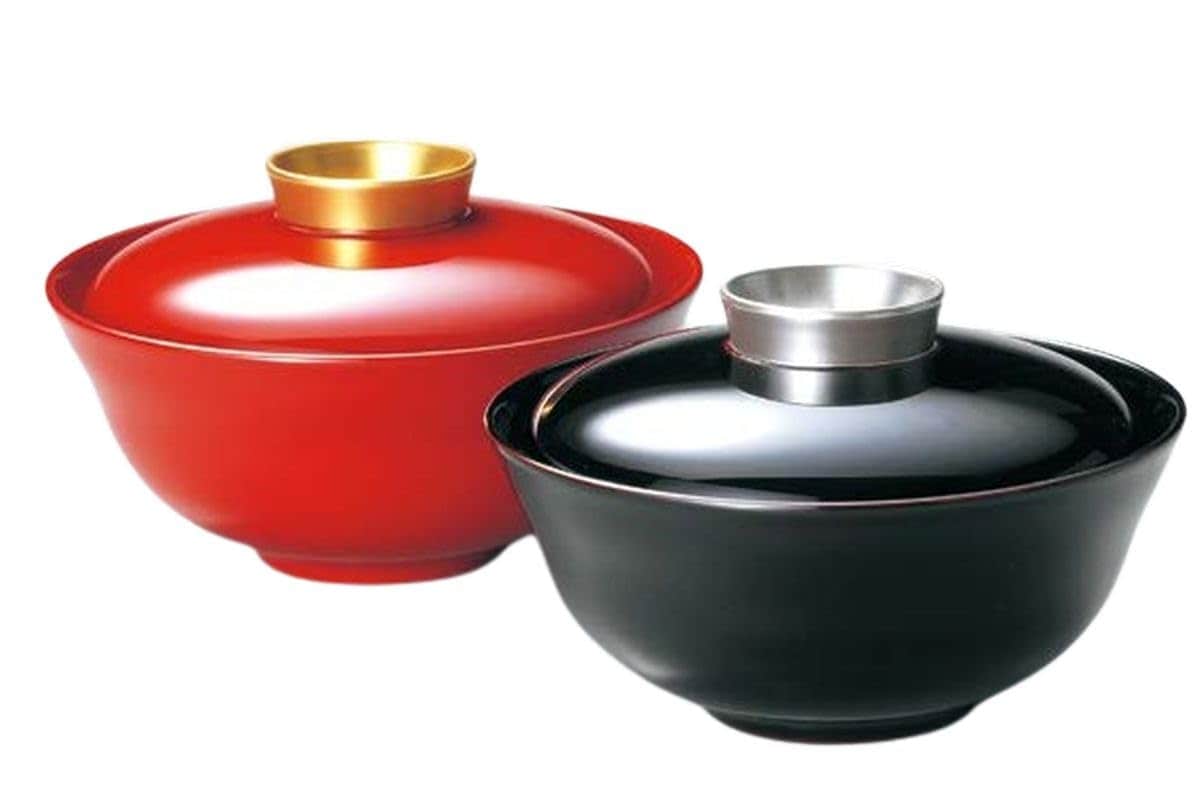 J-kitchens 味噌汁 お椀 日本製 金銀 ツマミ夫婦椀 （2客) 13.5cm 漆塗り 手塗り その壱