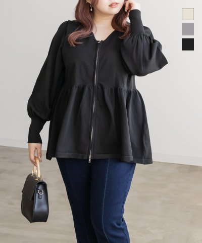 大きいサイズ レディース LL 3L 4L XL XXL XXXL CLETTEオリジナルダブルジップペプラムニット