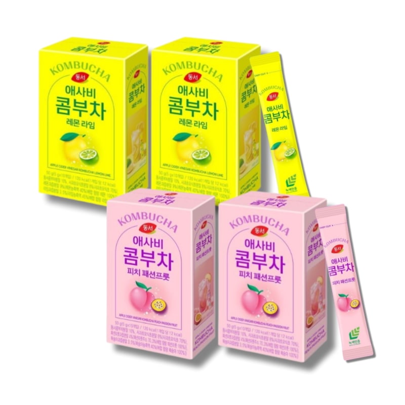 【40スティック】東西 アサビ コンブチャ スティック レモンライム 50g（10個入）×2箱+ピーチ ファッションフルーツ 50g（10個入）×2箱 糖類ゼロ