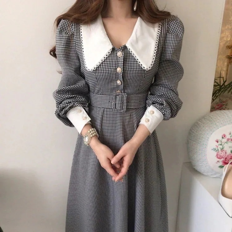 【急速出荷!】シフォンワンピース韓国 春Vネック ワンピース セレブ レディース 長袖 ニットセーター ワンピース 通勤 L ファッション 追加