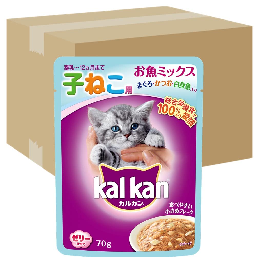 カルカン パウチ 12ヵ月までの子ねこ用 お魚ミックス キャットフード 4) お魚ミックス まぐろ・かつお・白身魚入り 70g×160袋(ケース販売)