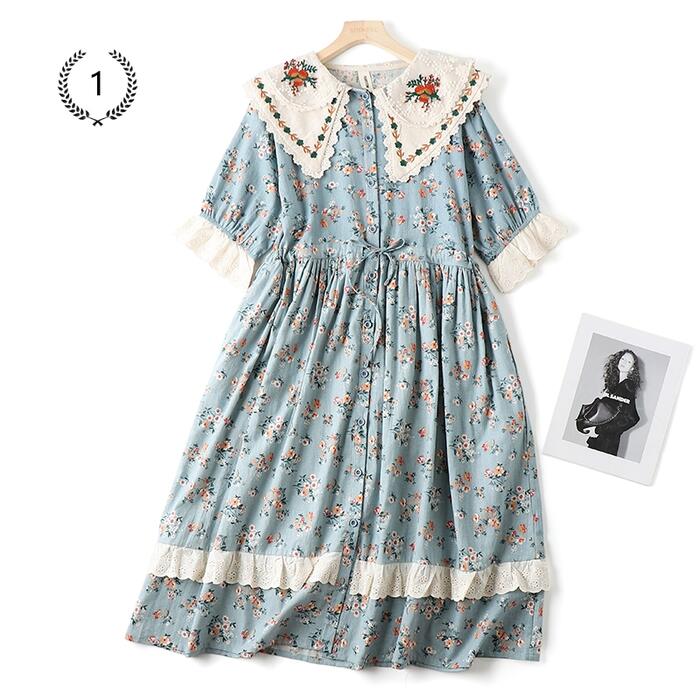 【2点購入で150OFF】品質良い!店舗お勧め! 【急速出荷】ワンピース レディース 花柄 ロング丈 レース 襟付き ハイウエスト エレガント 個性的 かわいいおしゃれ 森ガール 上品 ガーリー 清楚