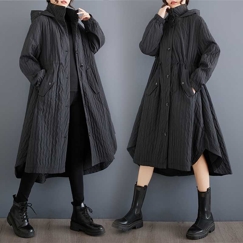 「ファットガール」 2024秋今週の割引は 25% オフです冬新品 トレンチコート ウエスト巾着 大きいサイズ 体型カバー フード付き パーカー レディース アウター カーディガン メガ割