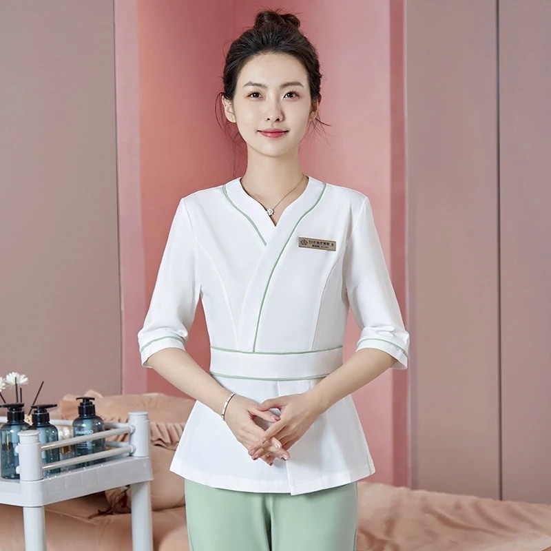 サロン エステ 制服おしゃれ 美容院正装販売工装職業装 ユニフォーム 半袖七分袖 セットアップ