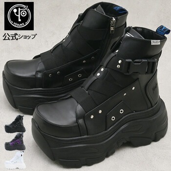 【公式SHOP特典キズ補修液付】 ヨースケ 厚底スニーカー メンズ ハイカット 9.5cm 厚底フラット クロスストラップ