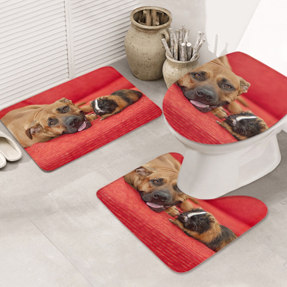 3ピースバスラグセット dog-cavy-friends-cute-animal お手入れが簡単 ノンスリップ 耐久性