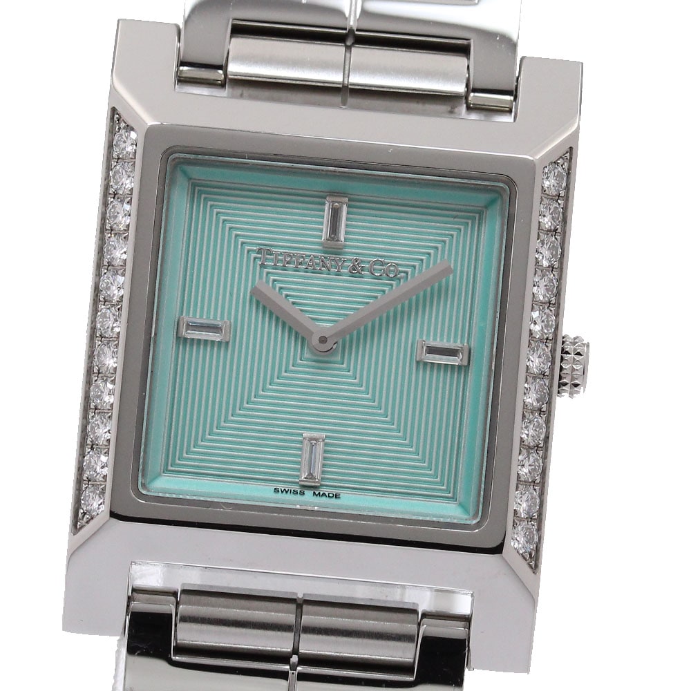 ティファニー TIFFANY&Co. 67460537 メイカーズ スクエア ダイヤベゼル クォーツ レディース 美品 保証書付き_949545【中古】