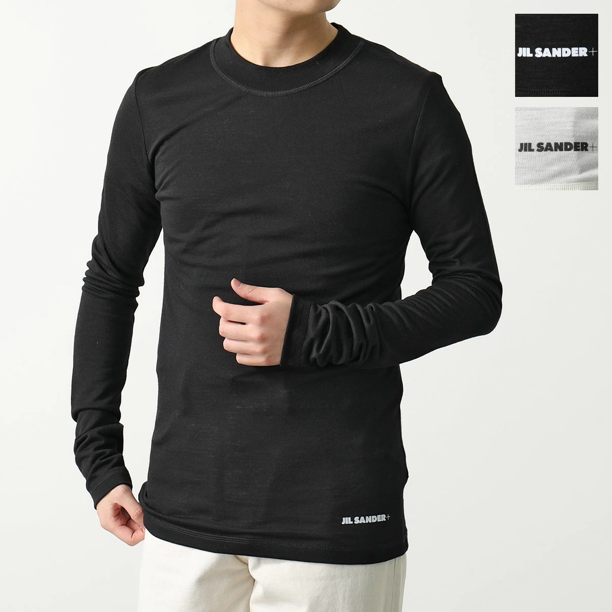JIL SANDER+ ジルサンダープラス カットソー J47GC0019 J70021 メンズ 長袖 Tシャツ ロンT ウール混 クルーネック 丸首 ロゴ カラー2色 18,041円