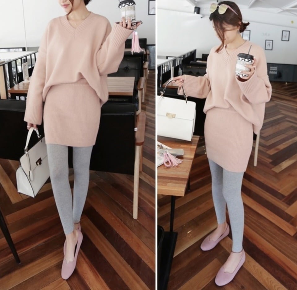 1930.Vラインショートニットセットアップ（ピンク）2019 春夏 sale ワンピース ドレス 長袖 エレガント お呼ばれ パーティー 結婚式 披露宴 女子会 レストラン デート