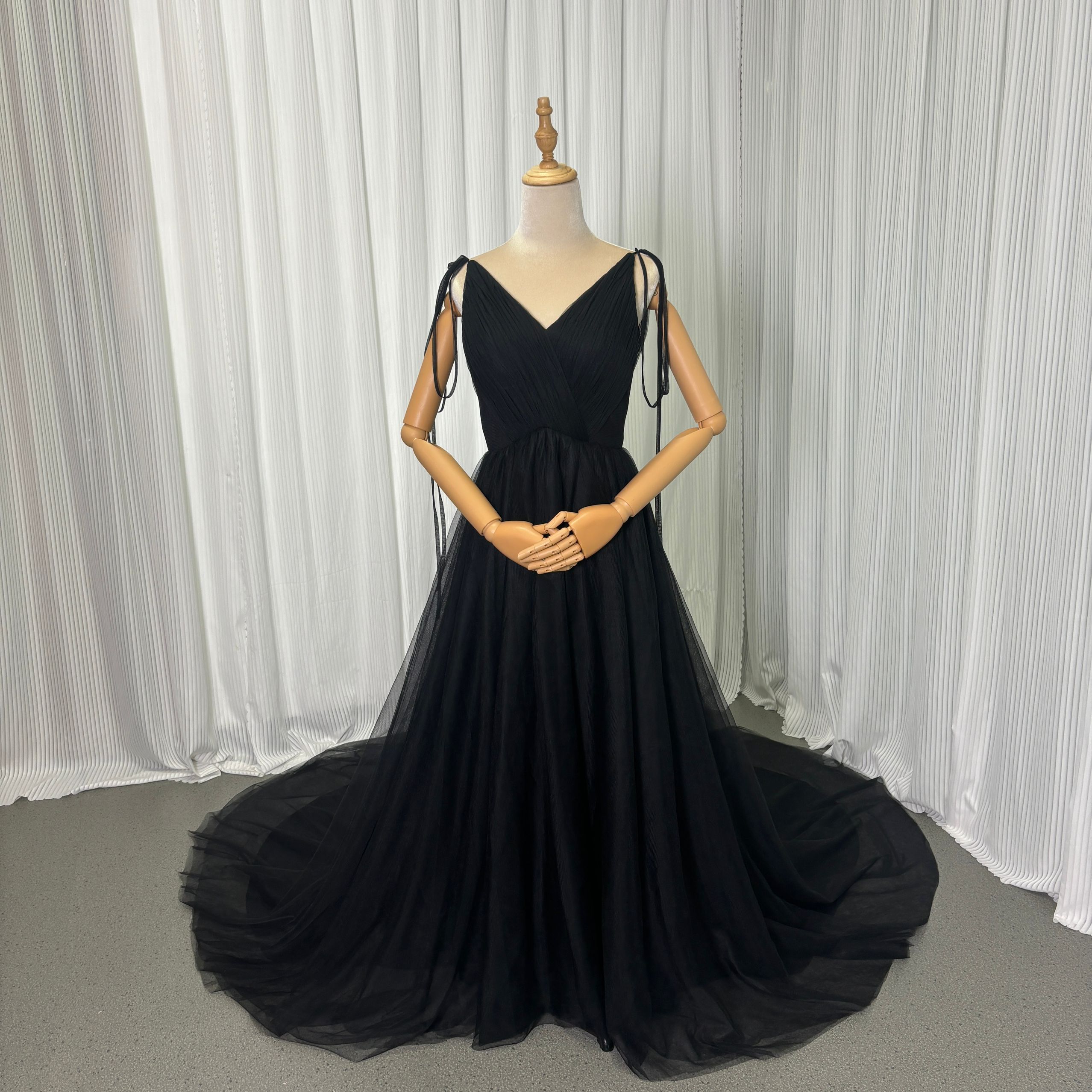 パーティードレス ブラック Vネック キャミソール ファスナー ソフトチュール 前撮り