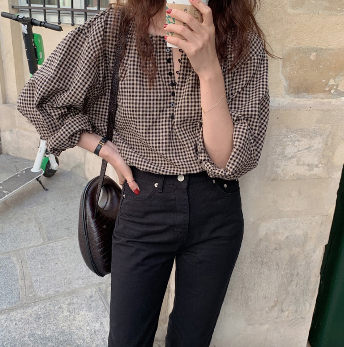 トップス シャツ ブラウス カットソー チェック柄 カーキ 袖あり 長袖 きれいめ シンプル カジュアル S M L 大人 上品 おしゃれ 主役級 存在感 春 秋 10代 20代 30代 個性的