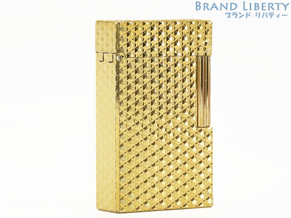 レア美品デュポンライン1Lロングヘキサゴン六角形柄ローラーガスライターゴールド