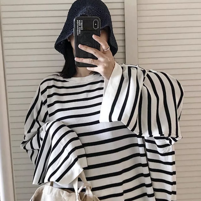 トップス Tシャツ ビッグT ミディアム丈 袖あり 長袖 ラウンドネック 襟なし ワイド かわいい 大人可愛い シンプル カジュアル 大人 おしゃれ お洒落 レトロ アジアン エスニック エキゾチック