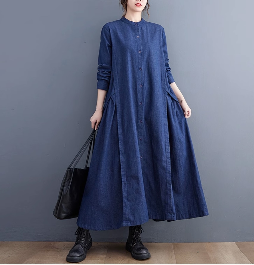 ワンピース デート モテアイテム フレアワンピース デニム ロング丈 コットン 大人可愛い きれいめ 上品 おしゃれ かっこいい 大人可愛い ラブリー キュート ガーリー クール モード系 セクシー