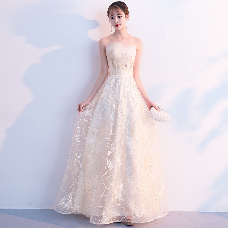 ウェディングドレス ウエディングドレス カラードレス ロングドレス パーティードレス 発表会ドレス 演奏会 ステージドレス コンクール イブニングドレス フォマール ベアトップ ベージュ ビスチェ 結