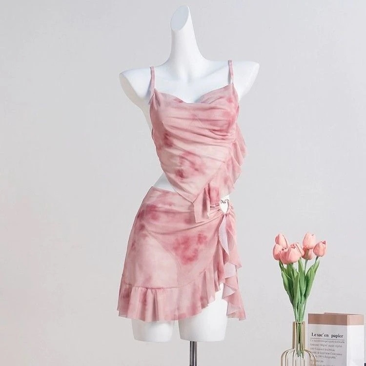 ピンク スプリット スカート 水着 レディース ワンピース 水着 25 ・・新作 スパ ホリデー水着 温泉用 フレッシュ水着