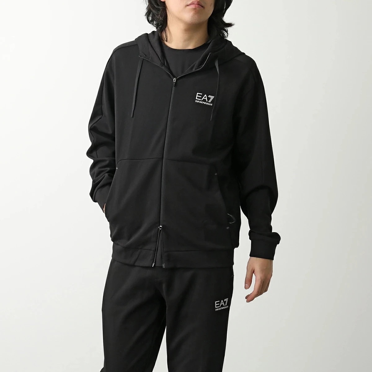 EA7 EMPORIO ARMANI エアセッテ エンポリオアルマーニ 上下セットアップ 7M000131 AF12501 メンズ ジップアップパーカー＋スウェットパンツ UC001/BLACK 【m